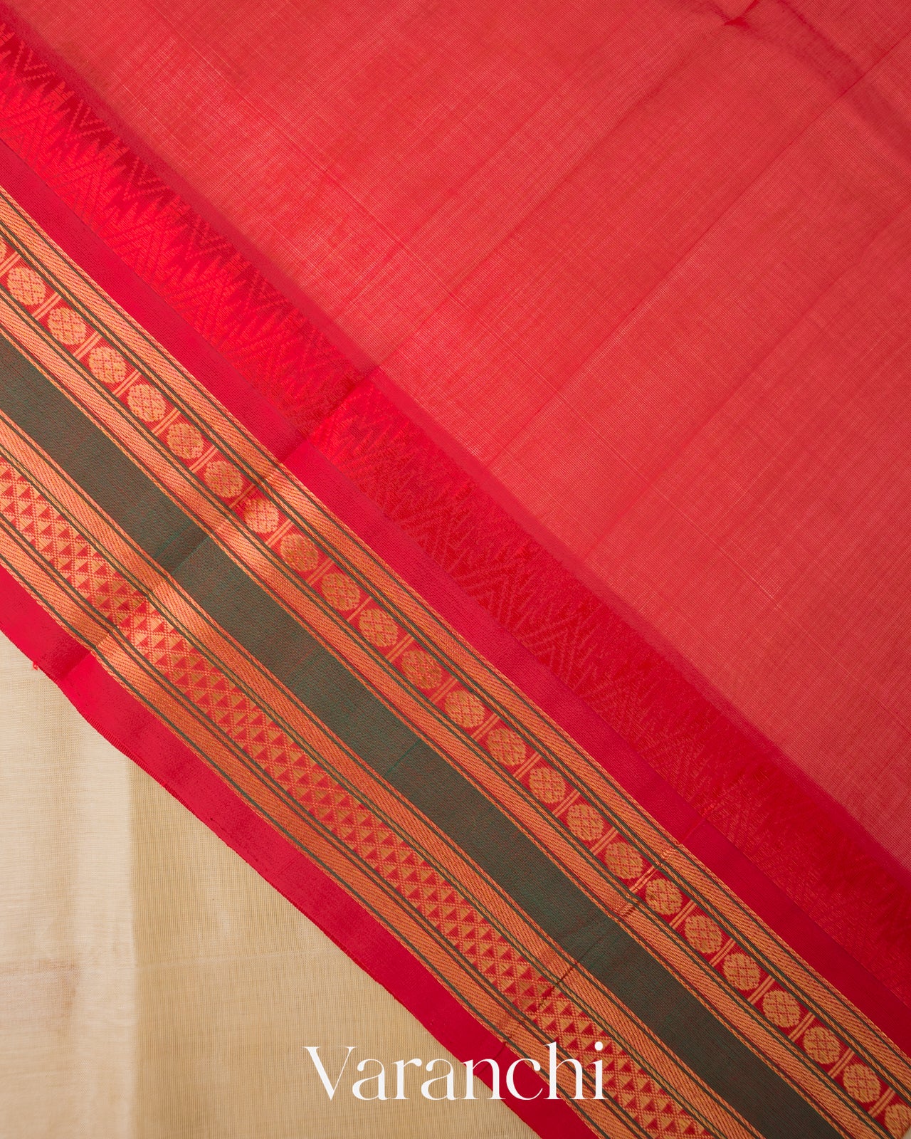 Off White  Korvai Pure Kanchipuram Silk Cotton Handloom Saree 
