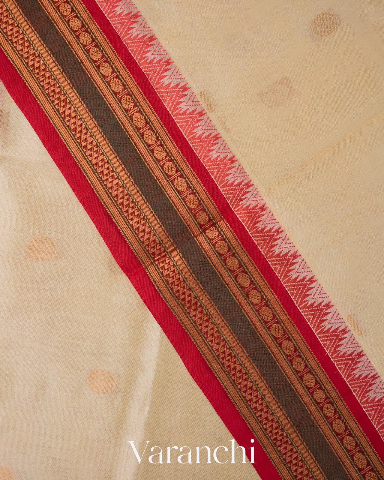 Off White  Korvai Pure Kanchipuram Silk Cotton Handloom Saree 