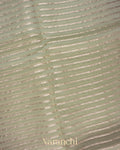Sage Green Tissue Striped and Pichwai Embroidered Border Pure Kora Silk Saree