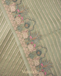 Sage Green Tissue Striped and Pichwai Embroidered Border Pure Kora Silk Saree