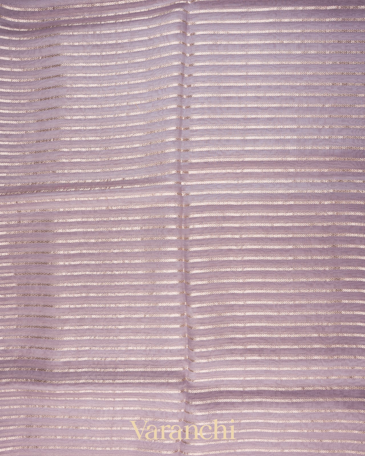 Lavender Tissue Striped and Pichwai Embroidered Border Pure Kora Silk Saree