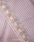 Lavender Tissue Striped and Pichwai Embroidered Border Pure Kora Silk Saree