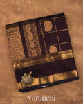 Coffee Brown Checkered Pure Kanchipuram Silk Cotton Handloom Saree 