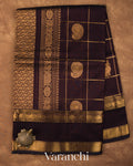 Coffee Brown Checkered Pure Kanchipuram Silk Cotton Handloom Saree 