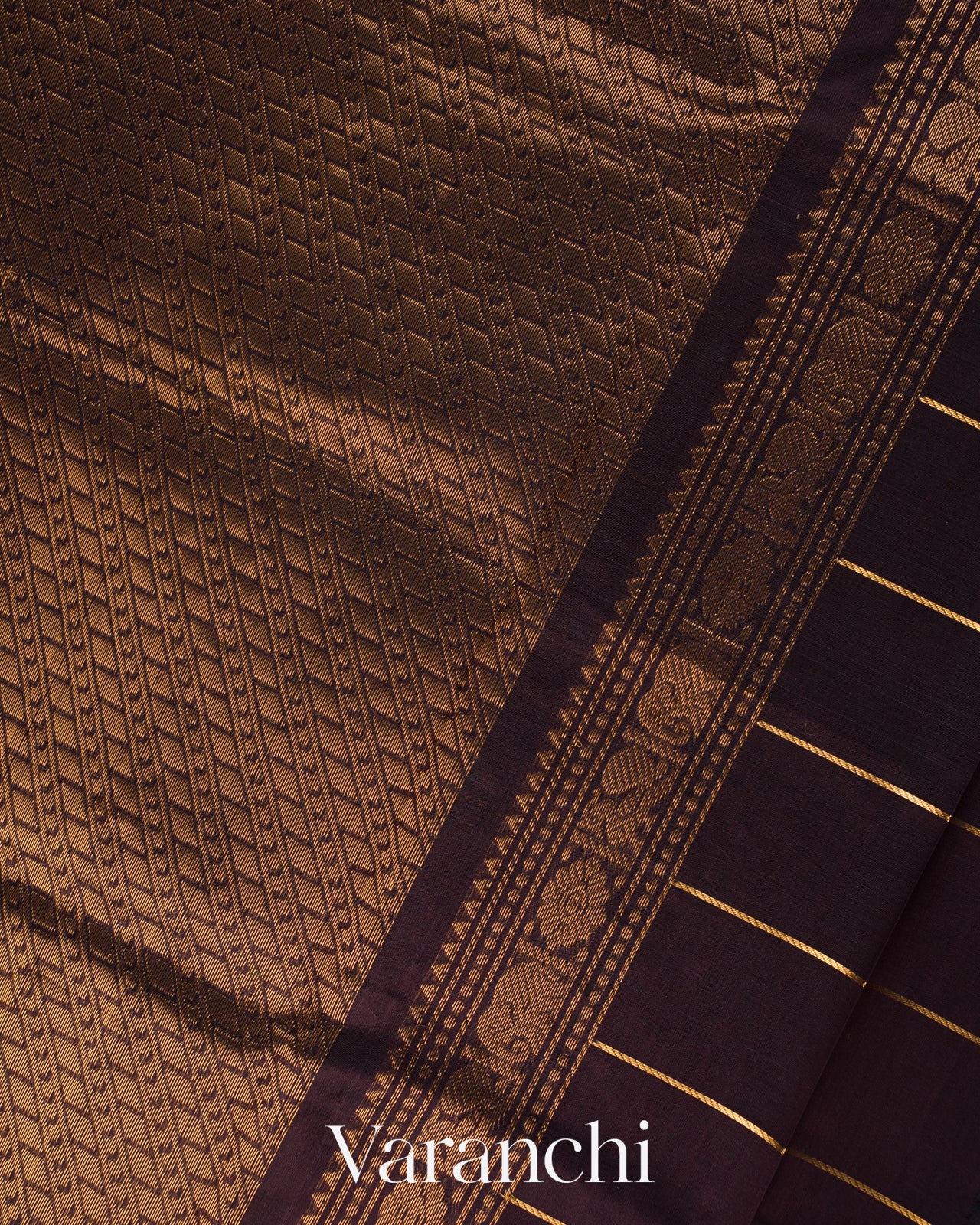 Coffee Brown Checkered Pure Kanchipuram Silk Cotton Handloom Saree 