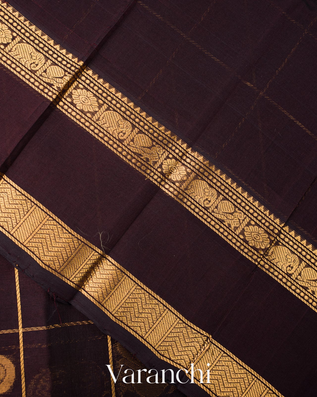 Coffee Brown Checkered Pure Kanchipuram Silk Cotton Handloom Saree 