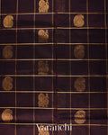 Coffee Brown Checkered Pure Kanchipuram Silk Cotton Handloom Saree 