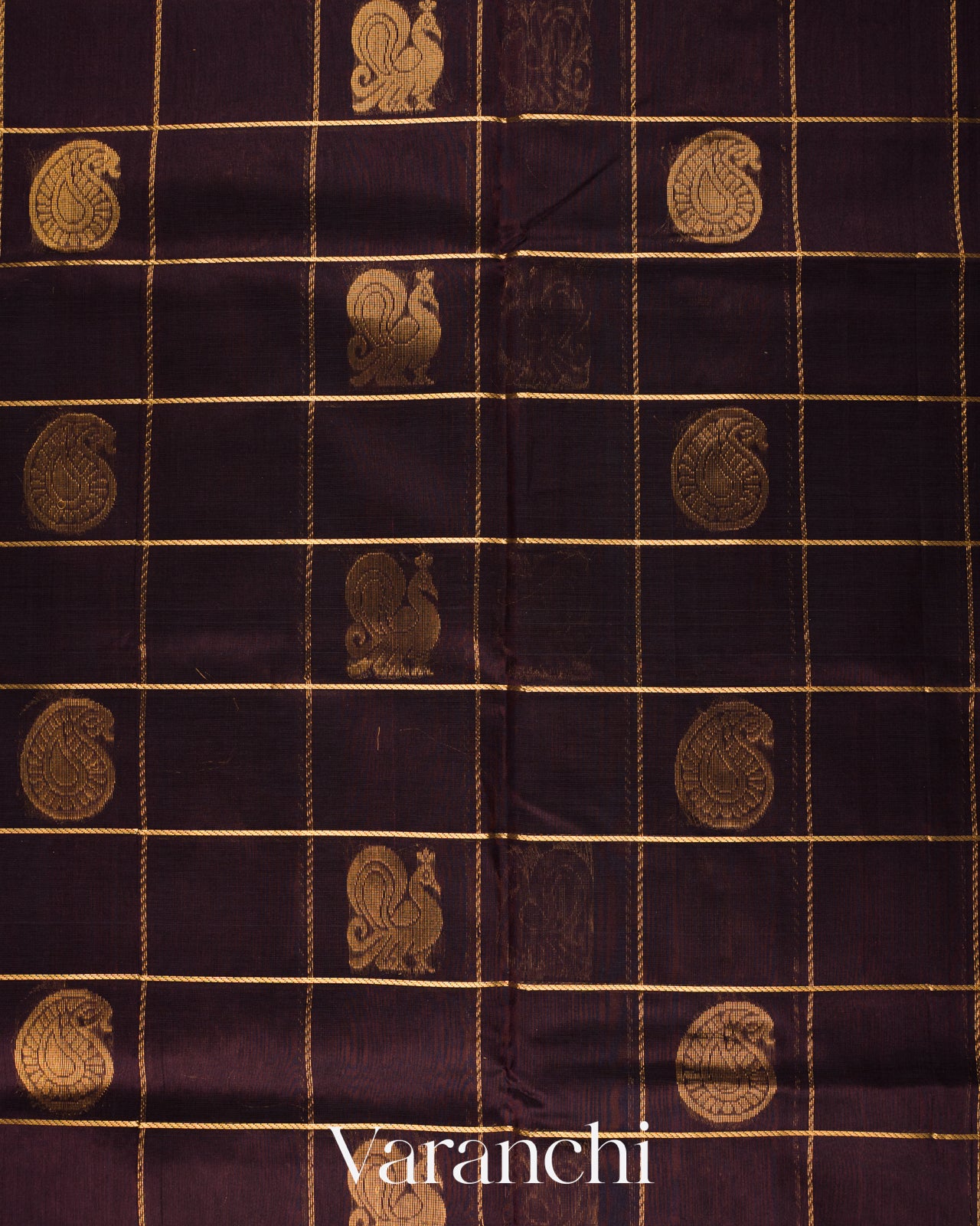 Coffee Brown Checkered Pure Kanchipuram Silk Cotton Handloom Saree 