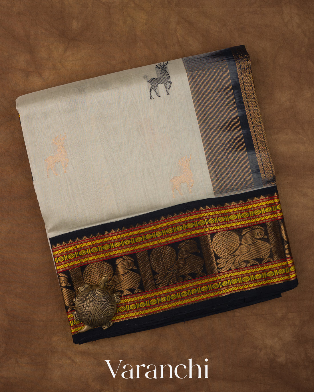 Ash Grey Pure Korvai Kanchipuram Silk Cotton Handloom Saree