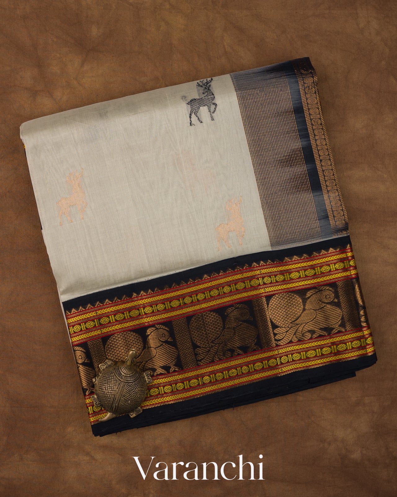 Ash Grey Pure Korvai Kanchipuram Silk Cotton Handloom Saree