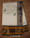 Ash Grey Pure Korvai Kanchipuram Silk Cotton Handloom Saree