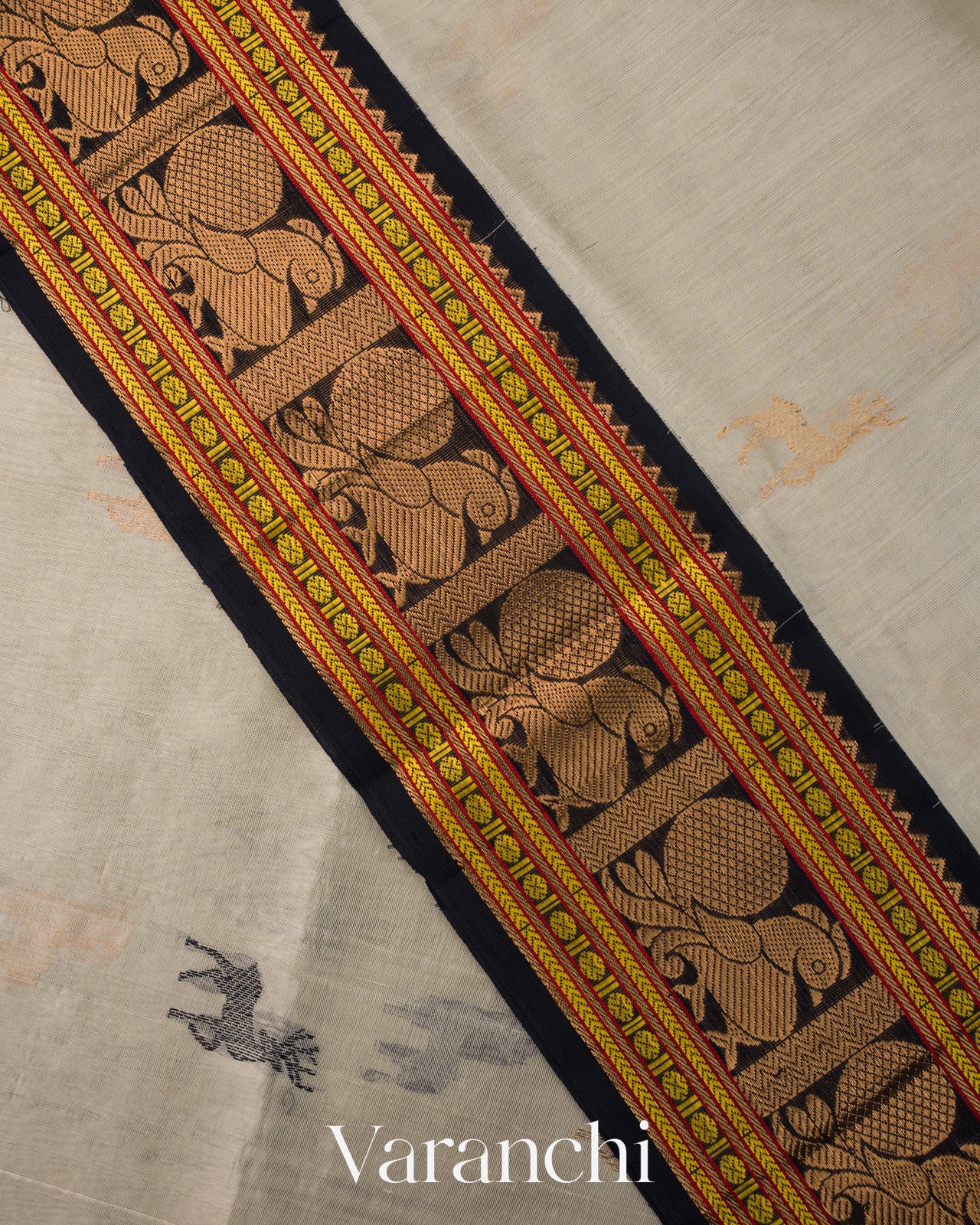 Ash Grey Pure Korvai Kanchipuram Silk Cotton Handloom Saree