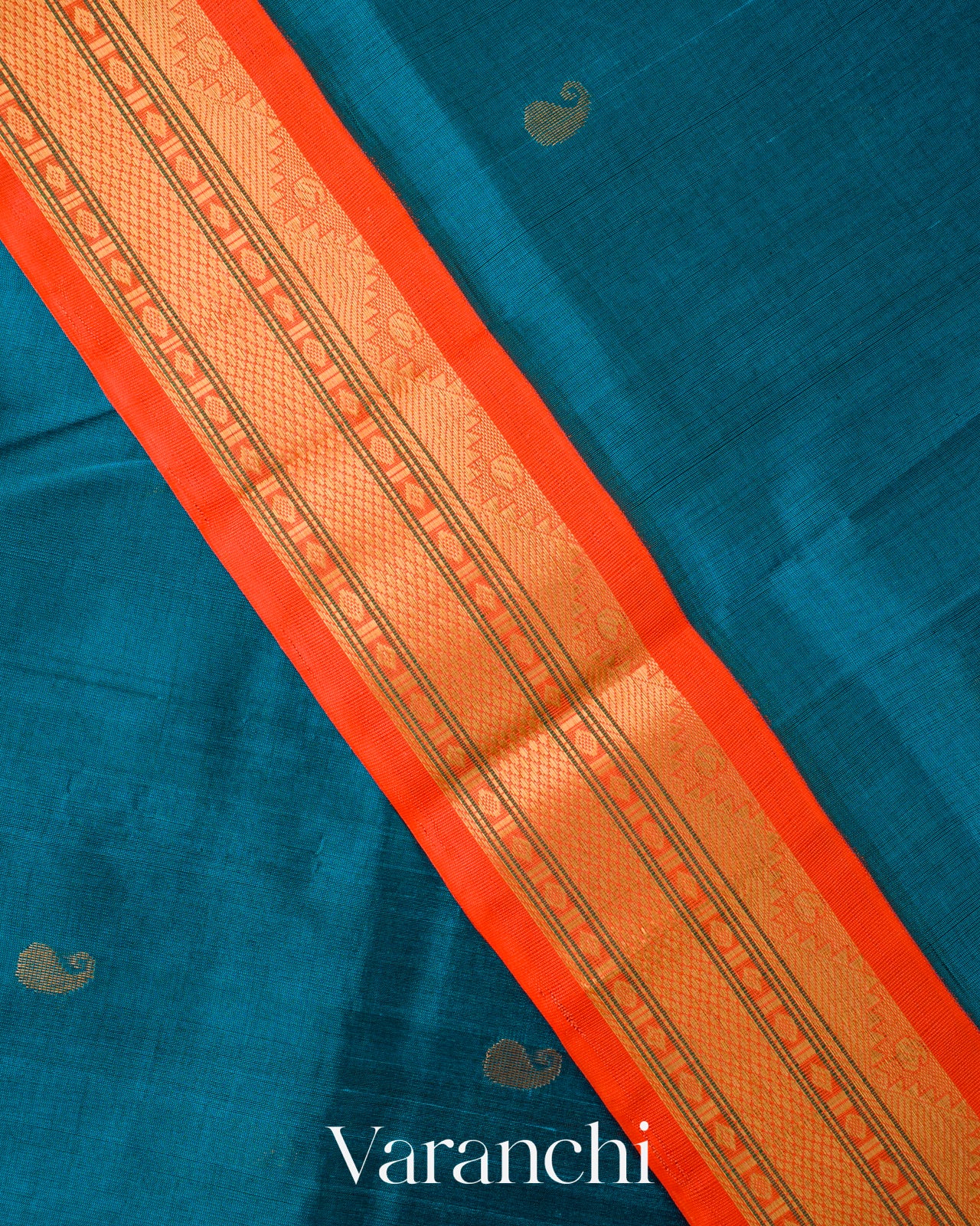 Royal Blue Pure Kanchipuram Silk Cotton Handloom Saree 