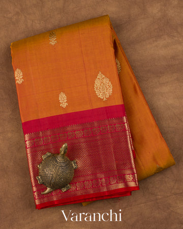 Peel Orange Pure Kanchipuram Silk Saree 
