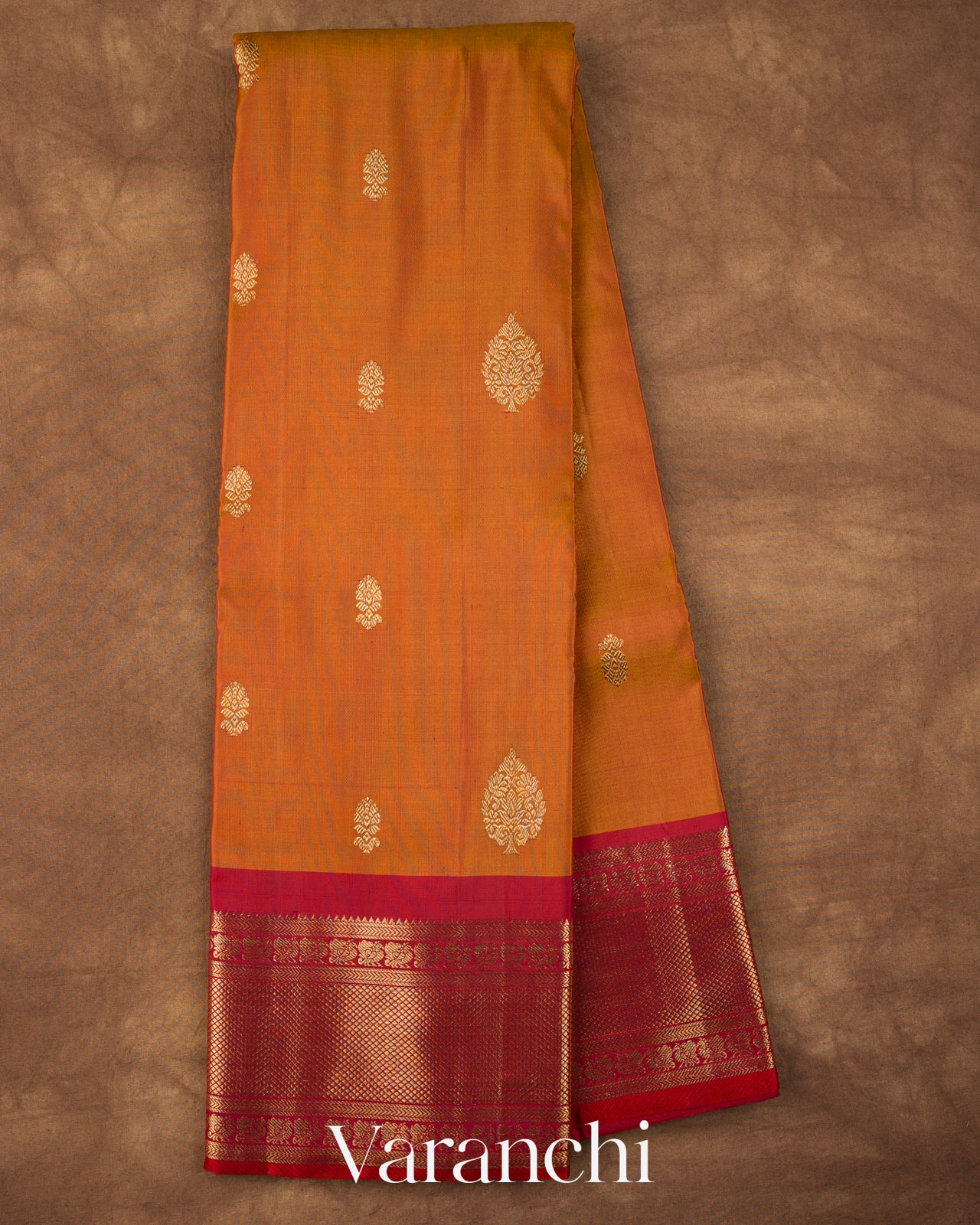 Peel Orange Pure Kanchipuram Silk Saree 