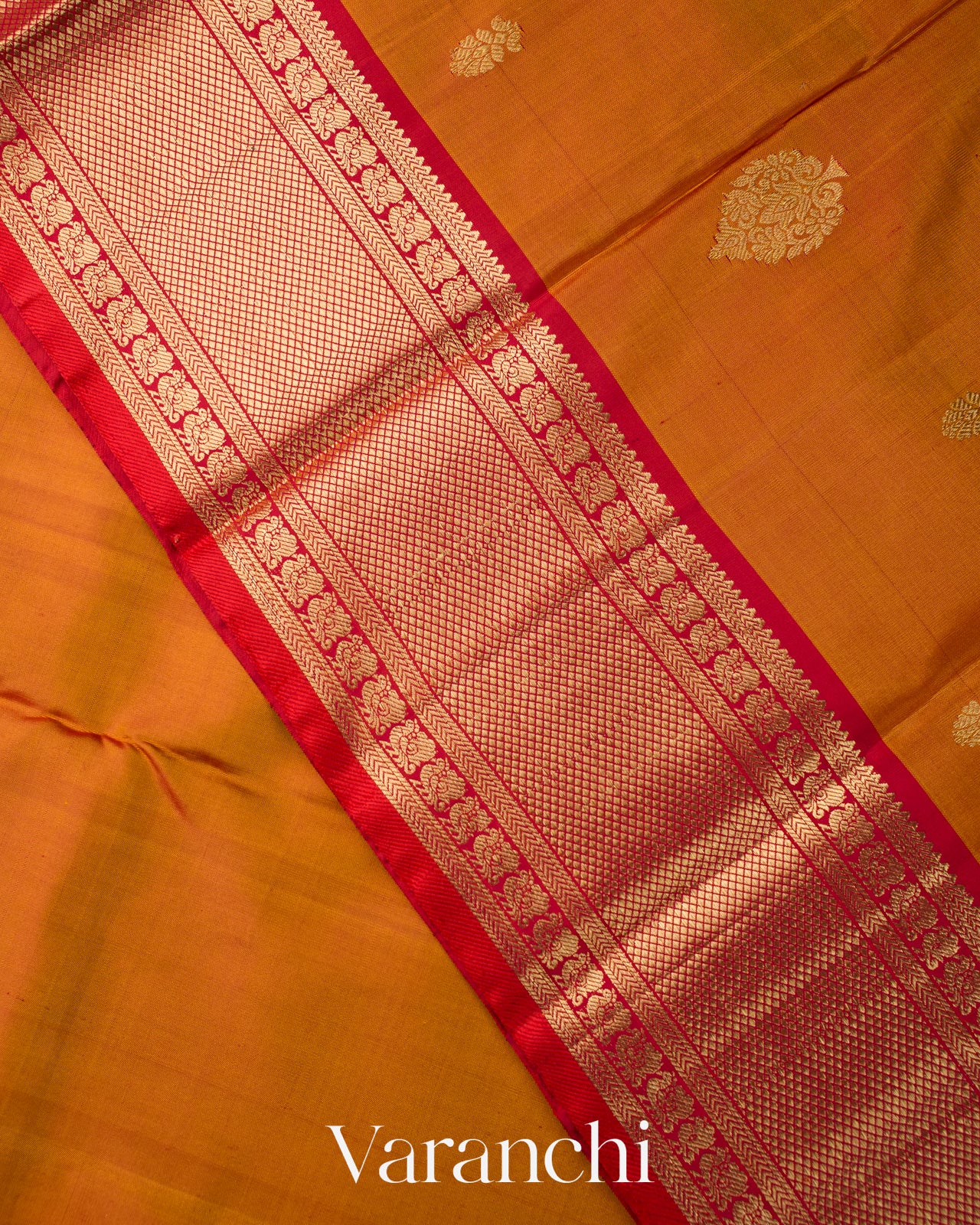 Peel Orange Pure Kanchipuram Silk Saree 