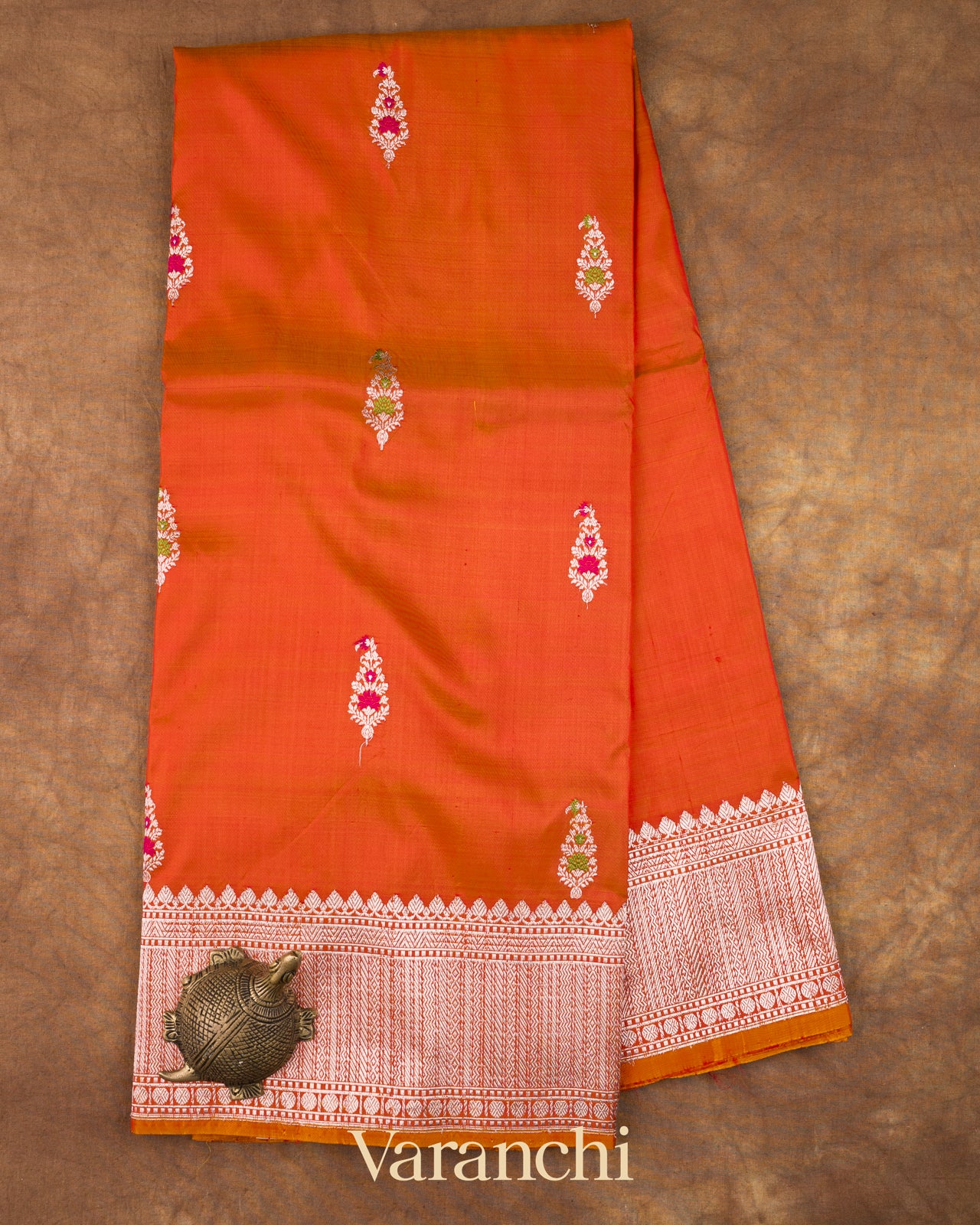Vermilion Orange Pure Katan Silk Handloom Saree