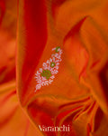 Vermilion Orange Pure Katan Silk Handloom Saree