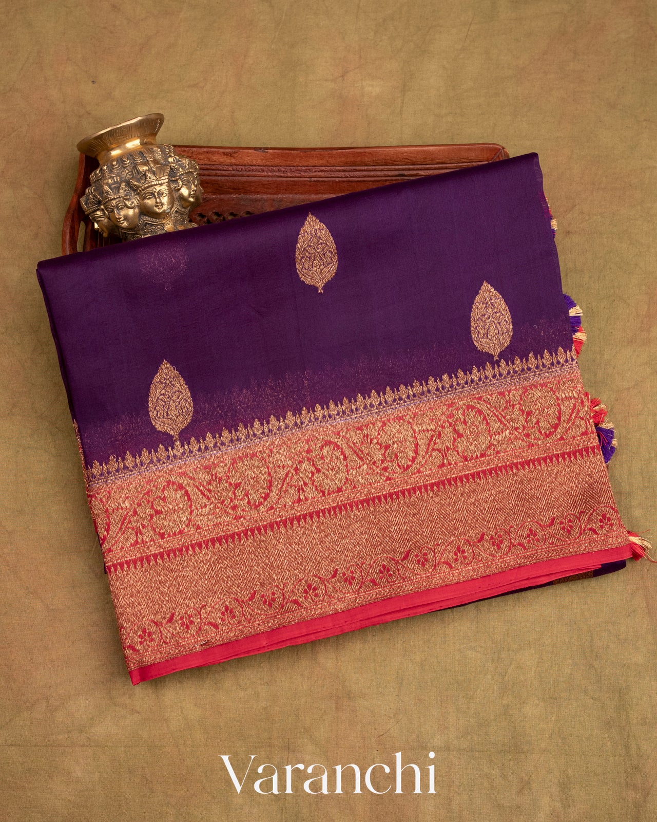 Deep Purple Pure Kora Silk Handloom Saree