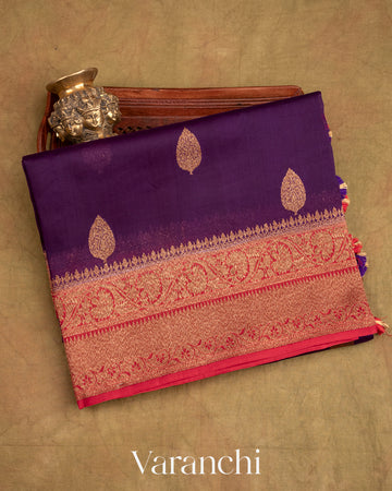 Deep Purple Pure Kora Silk Handloom Saree