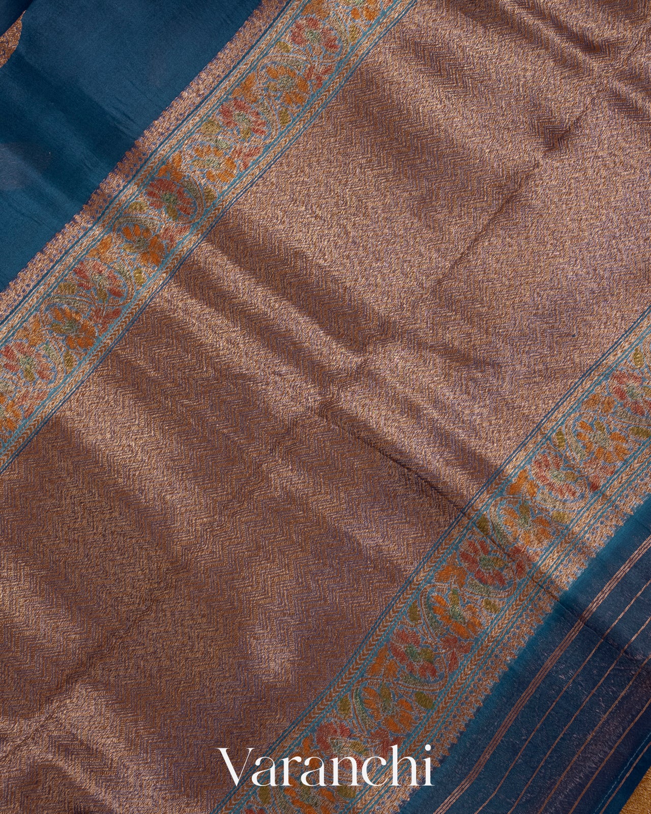 Midnight Blue Pure Kora Silk Handloom Saree