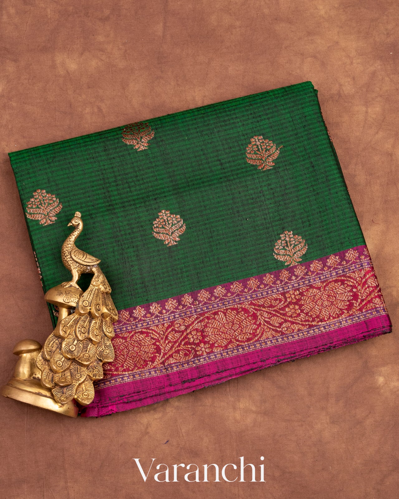 Bottle Green Pure Dupion Silk Handloom Saree