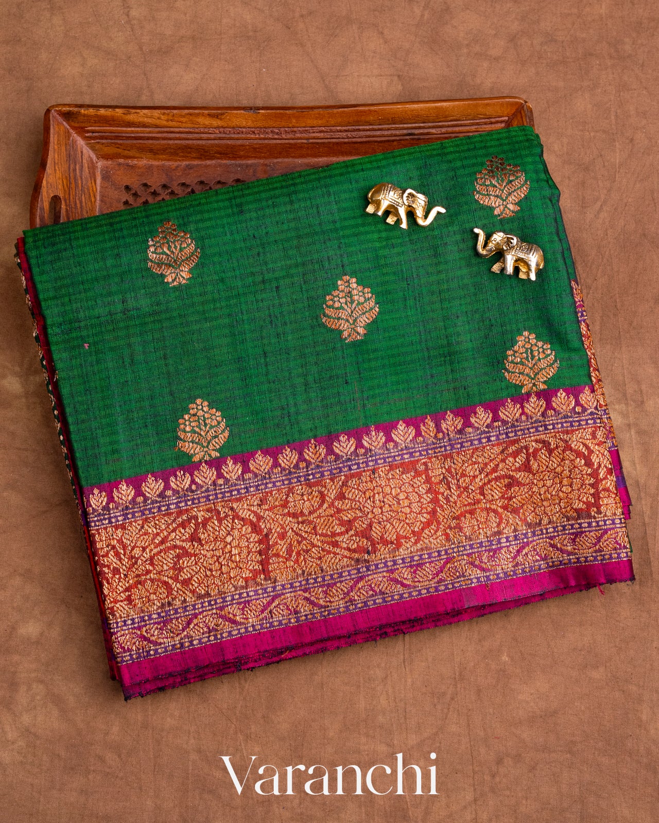 Bottle Green Pure Dupion Silk Handloom Saree