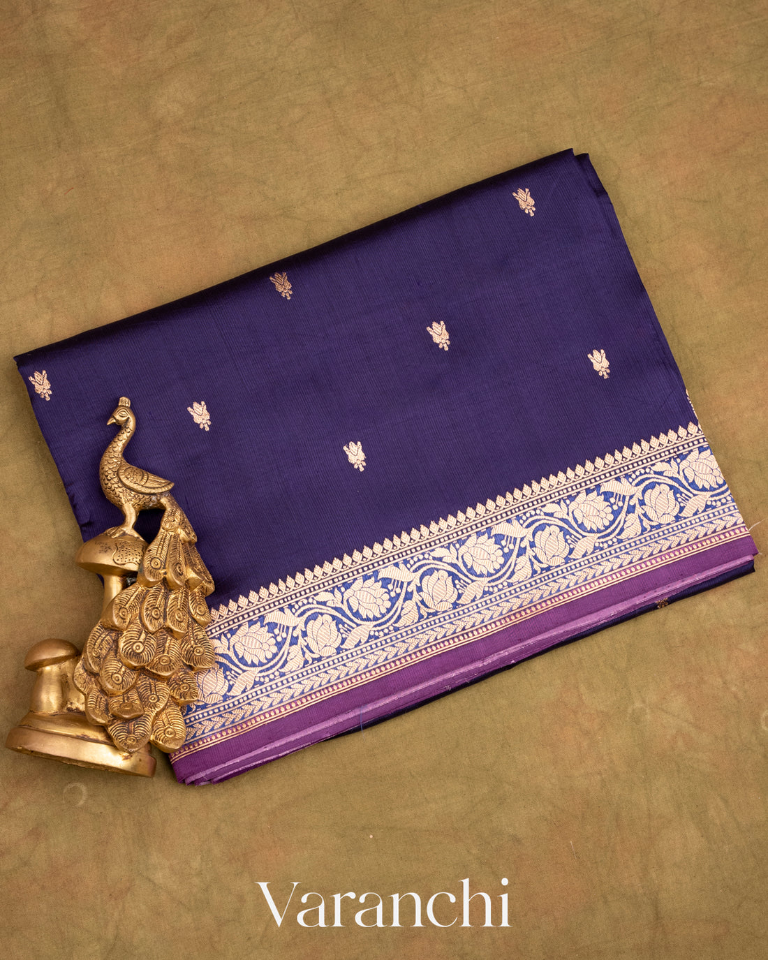 Navy Blue Pure Raw Mango Silk Handloom Saree