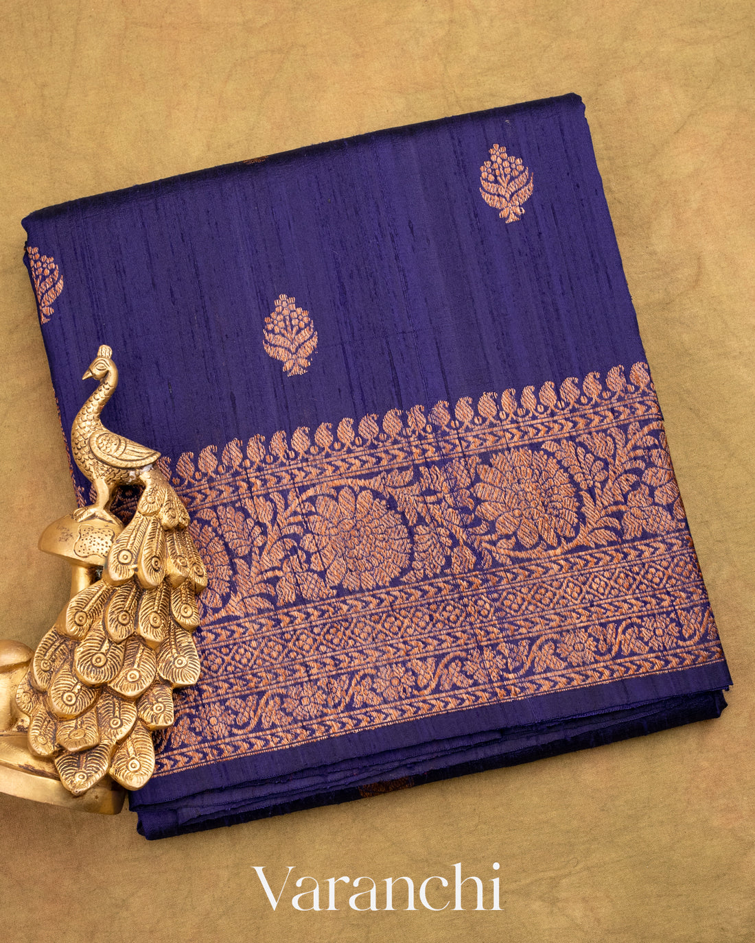 Navy Blue Pure Raw Silk Handloom Saree