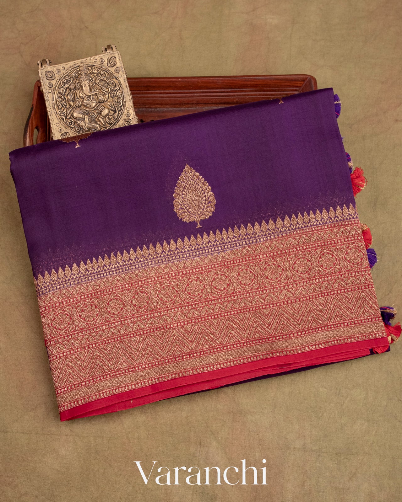 Deep Purple Pure Kora Silk Handloom Saree