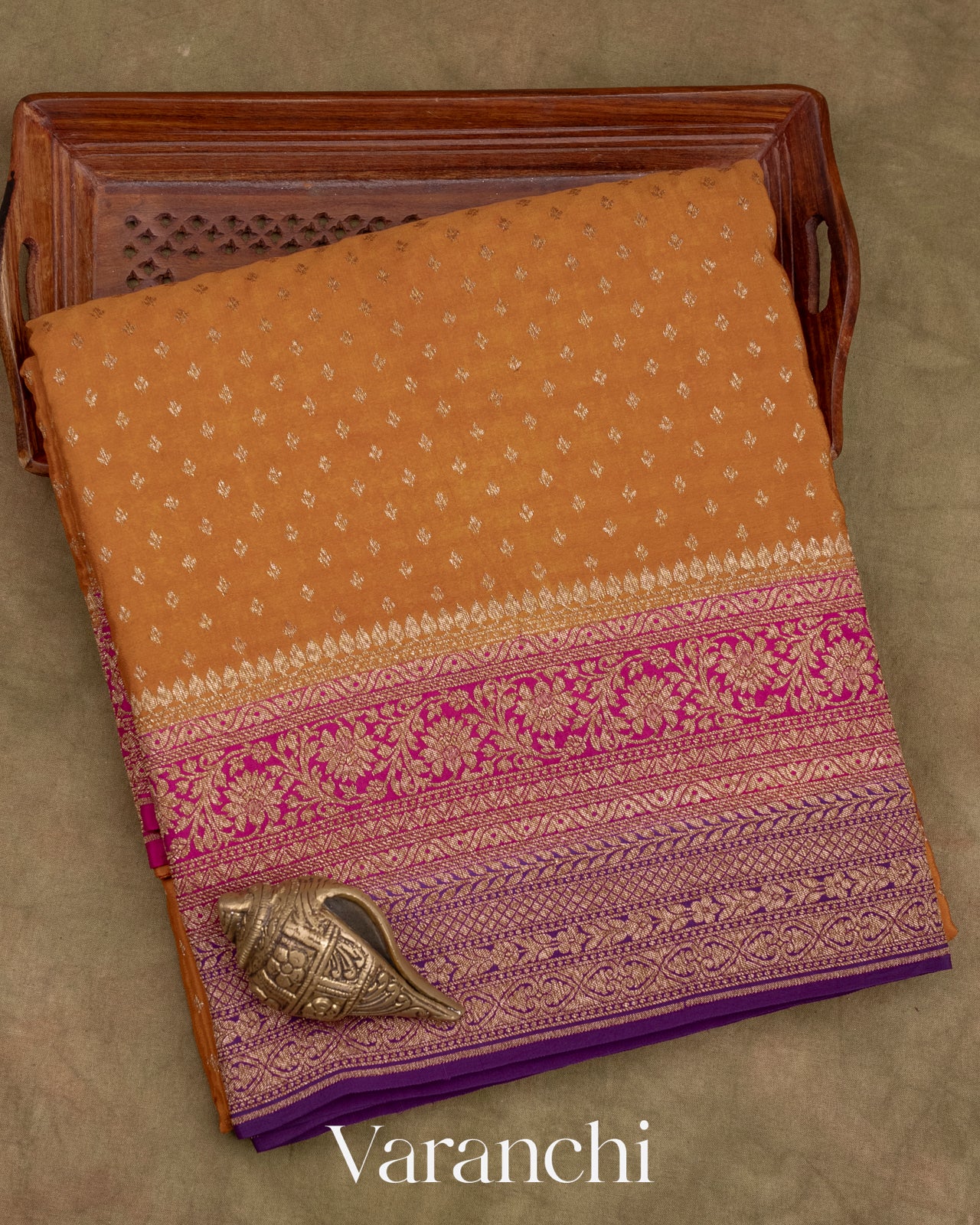 Deep Pumpkin Orange Pure Crepe Silk Handloom Saree