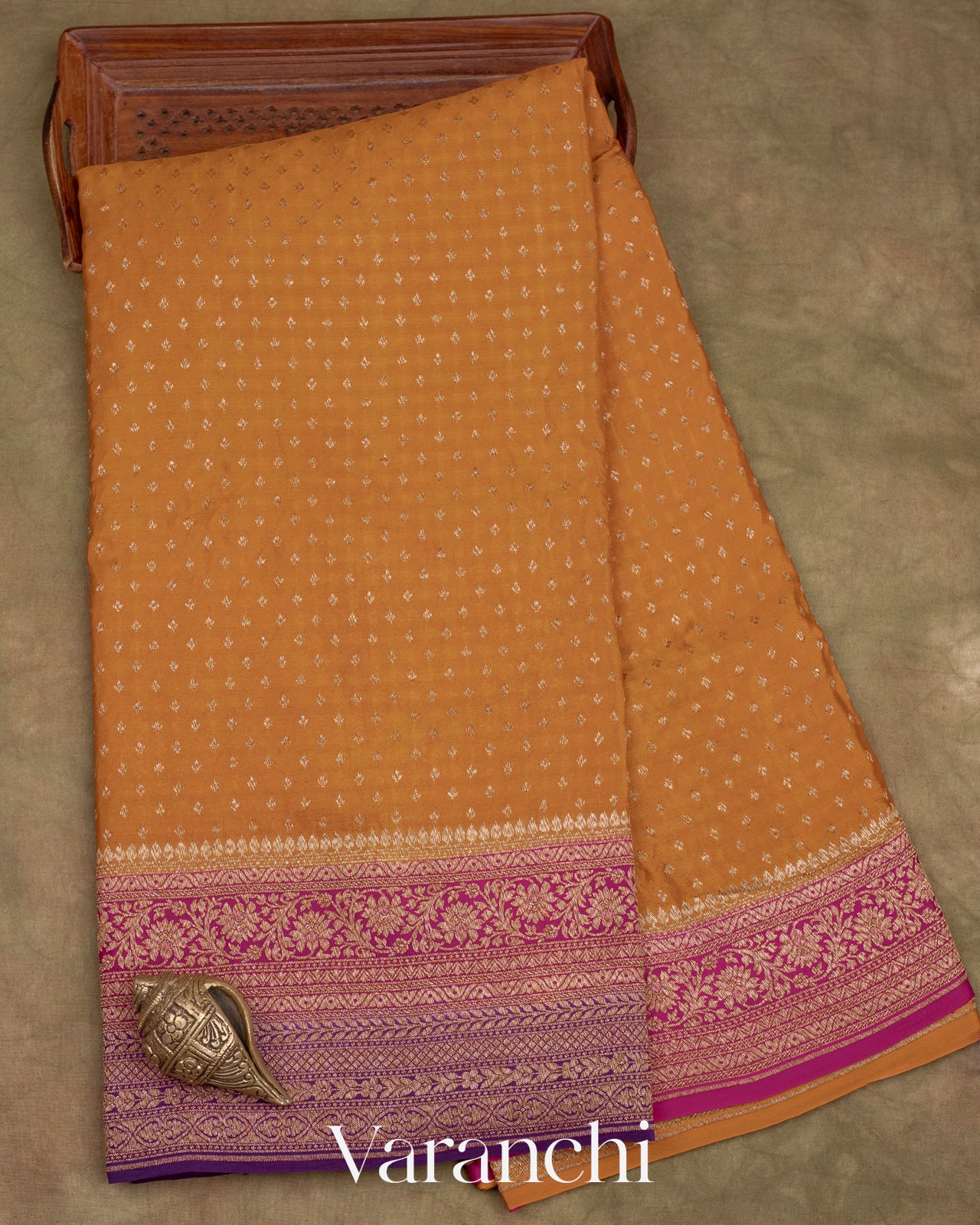 Deep Pumpkin Orange Pure Crepe Silk Handloom Saree