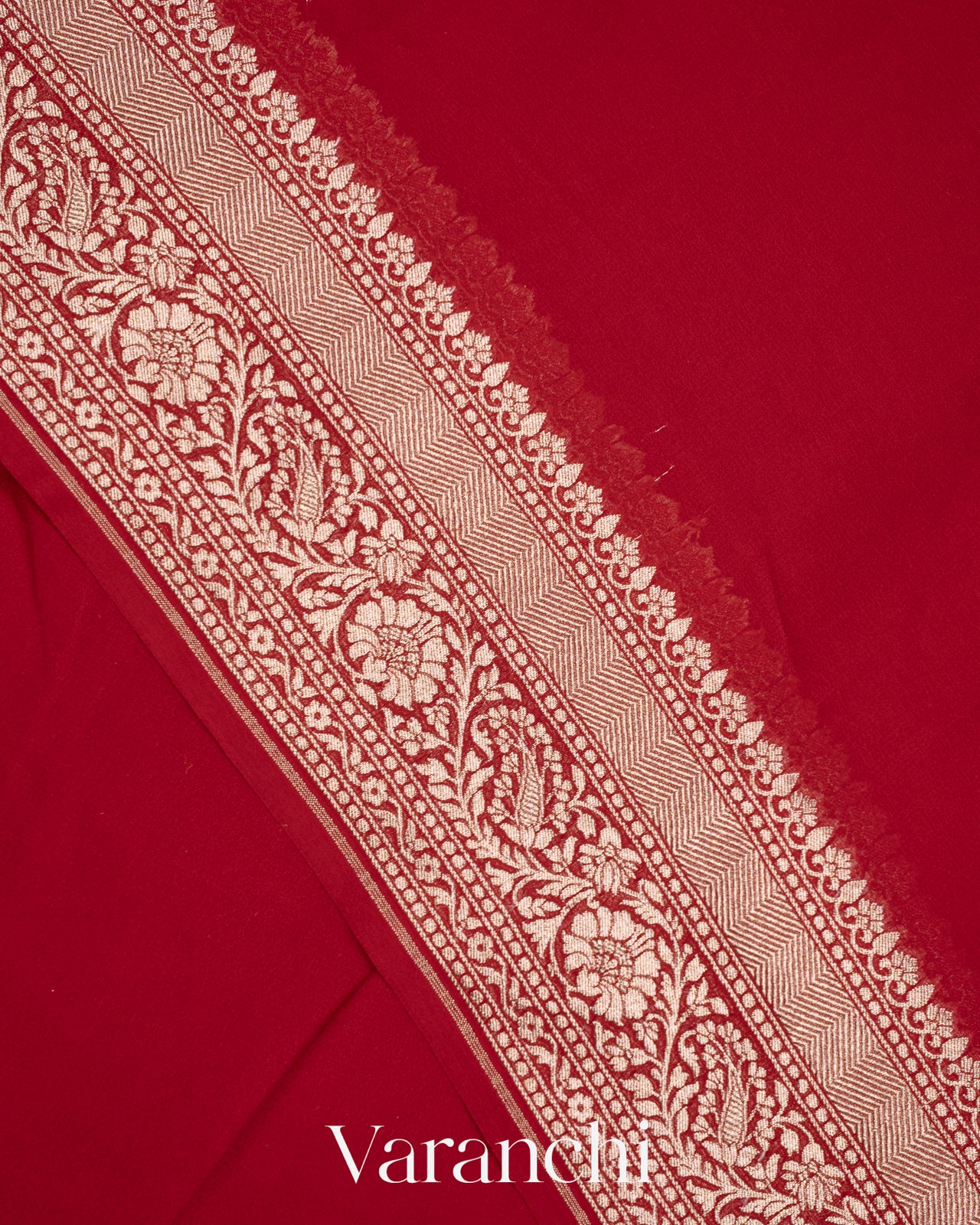 Deep Red Pure Georgette Silk Saree