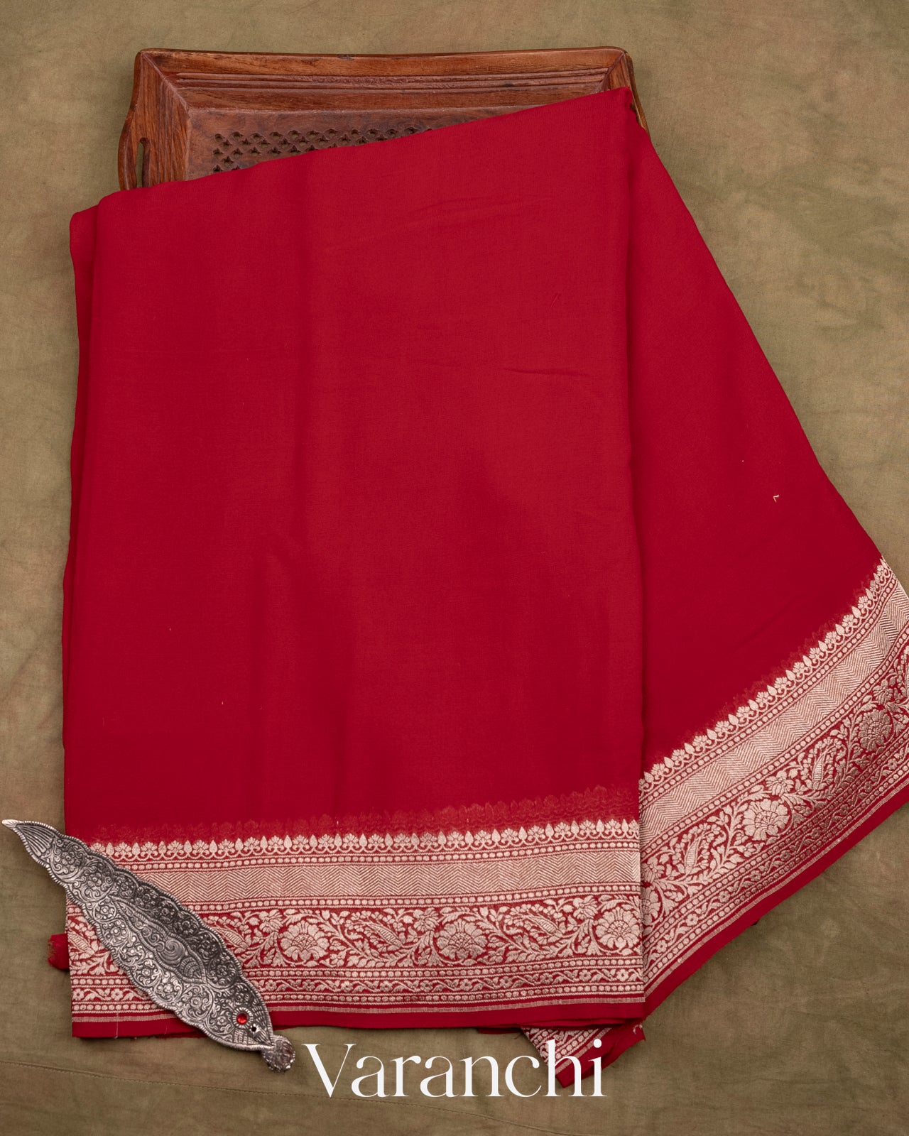 Deep Red Pure Georgette Silk Saree