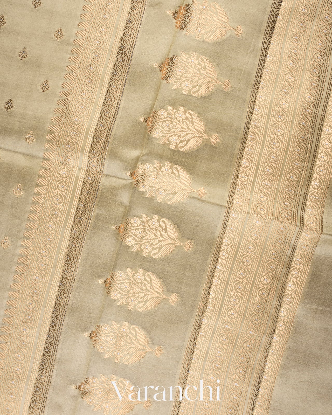 Frosted Sage Pure Dupion Silk Saree