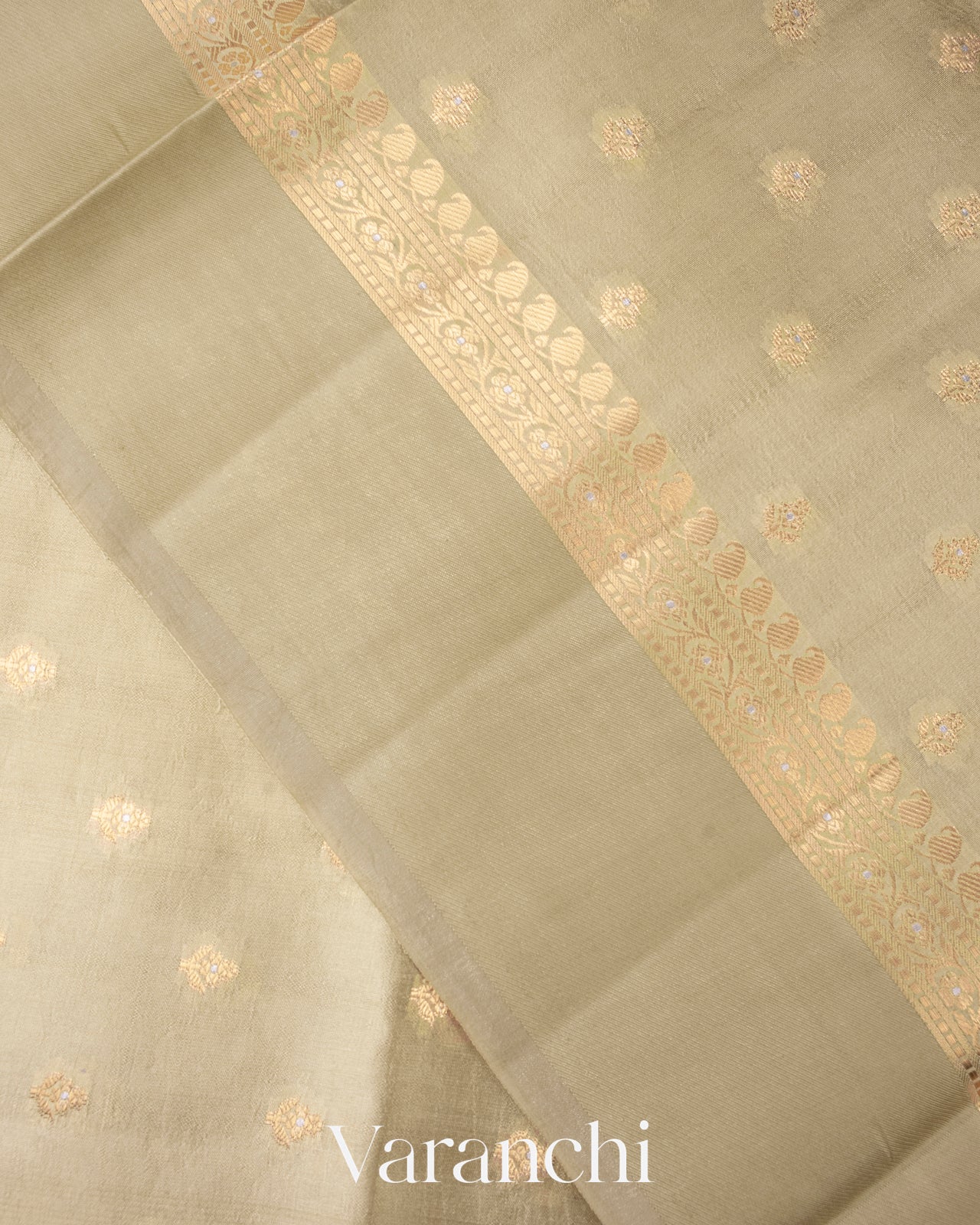 Frosted Sage Pure Dupion Silk Saree