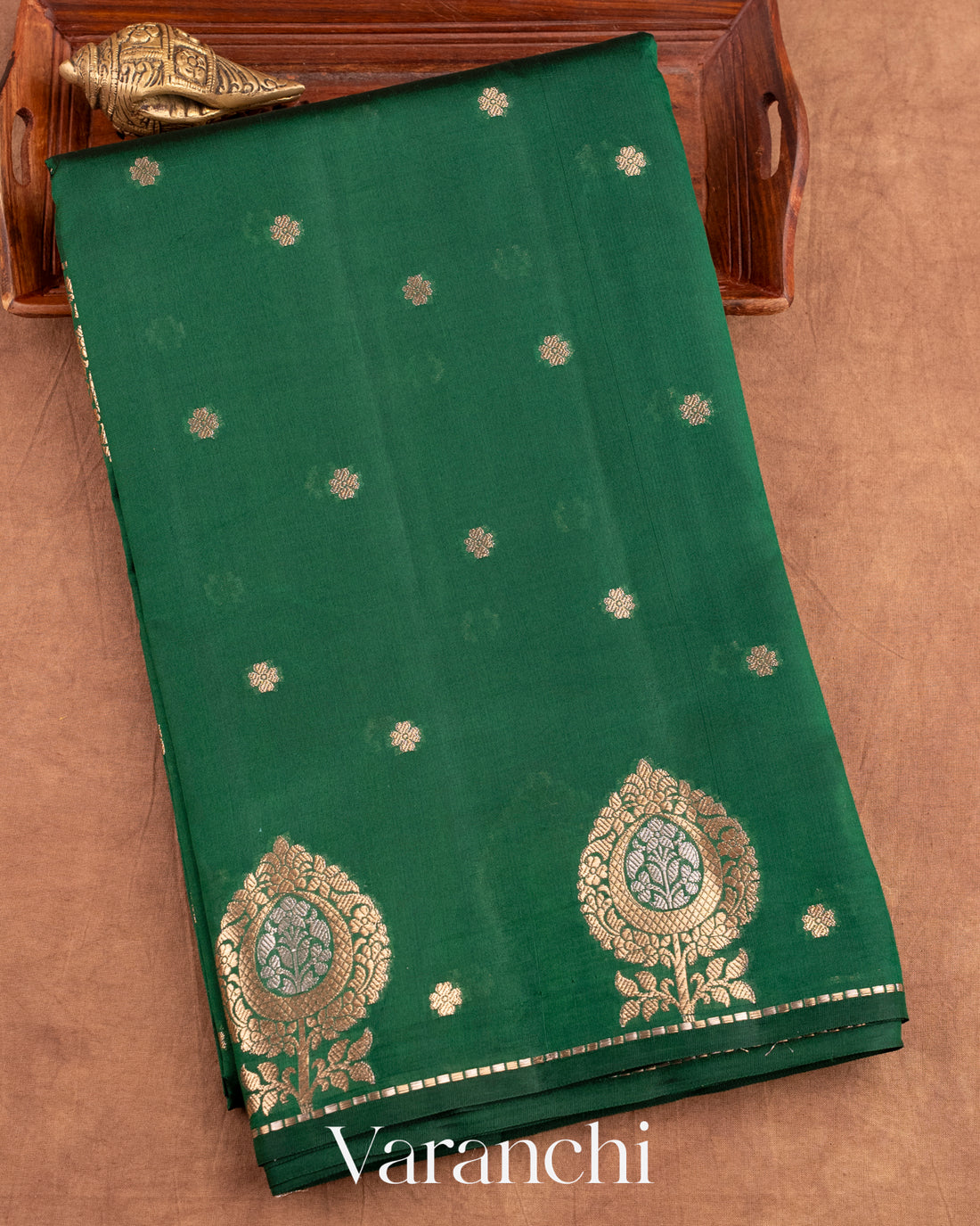Bottle Green Pure Dupion Silk Saree