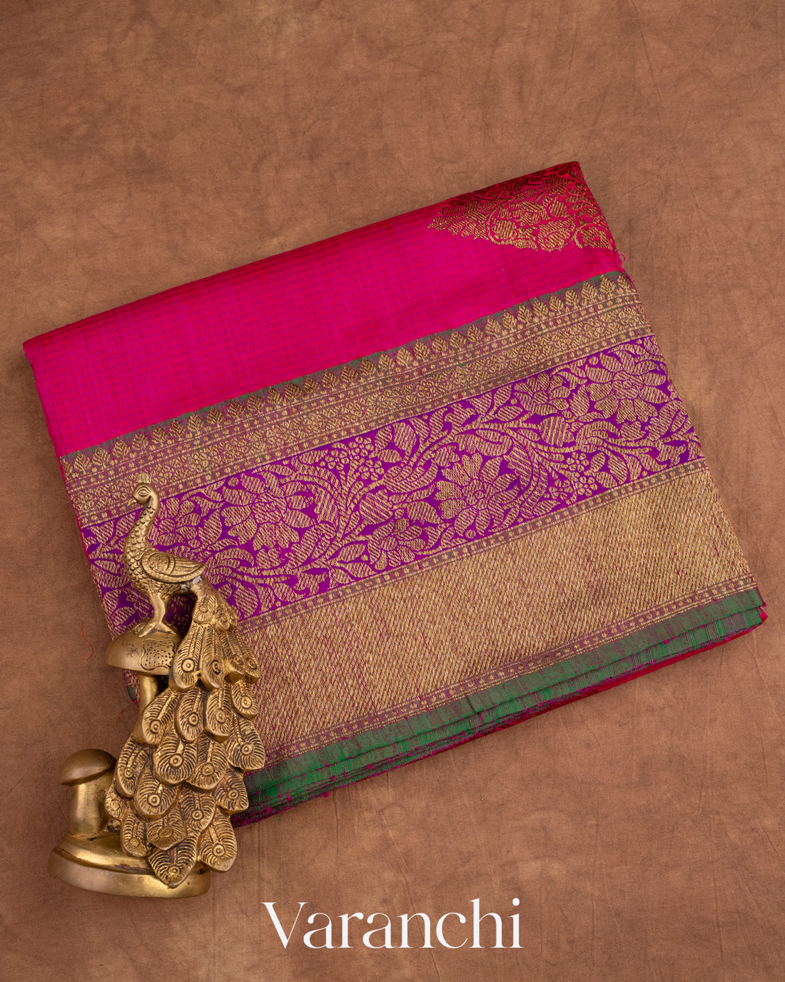 Rani Pink Pure Dupion Silk Handloom Saree