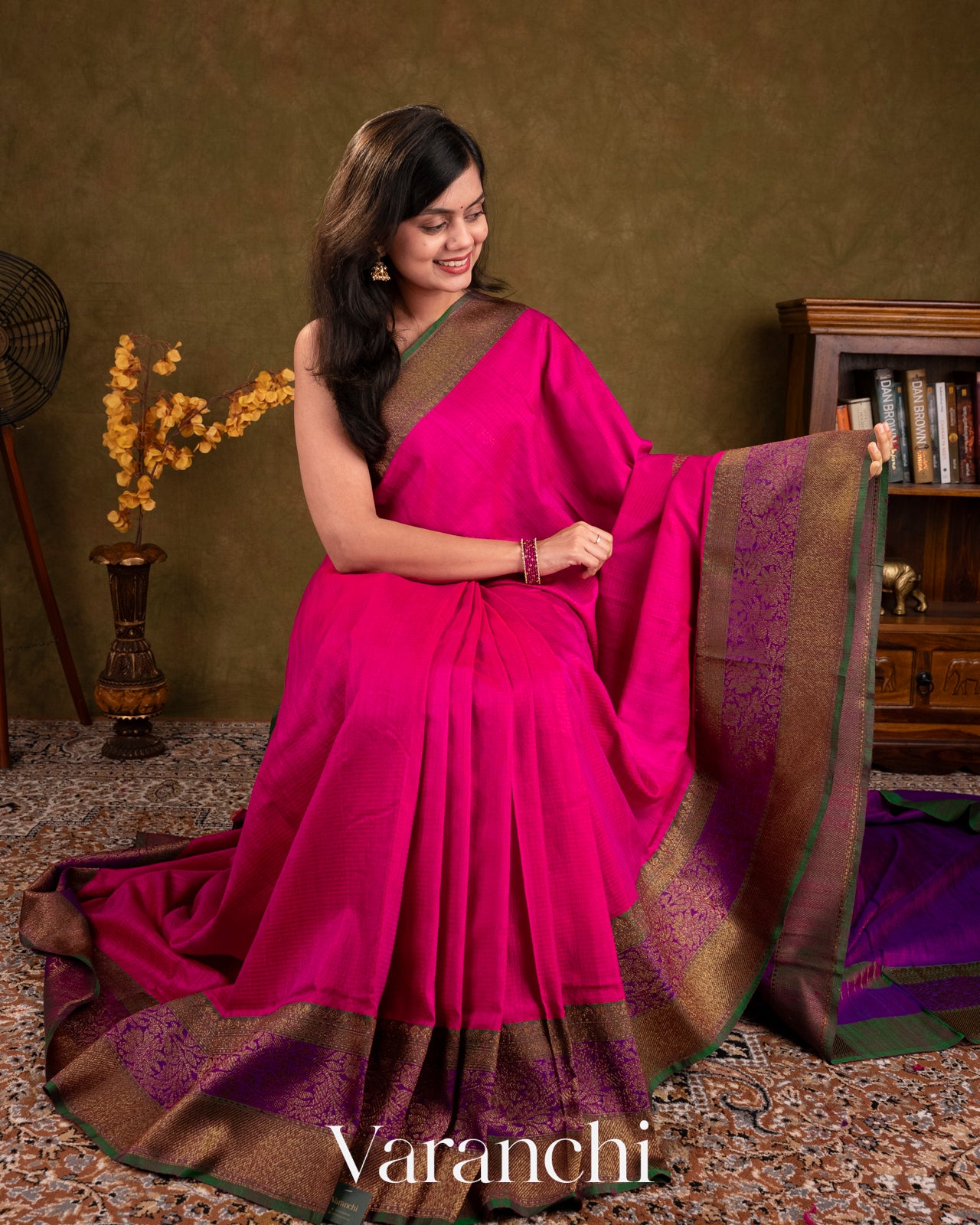 Rani Pink Pure Dupion Silk Handloom Saree