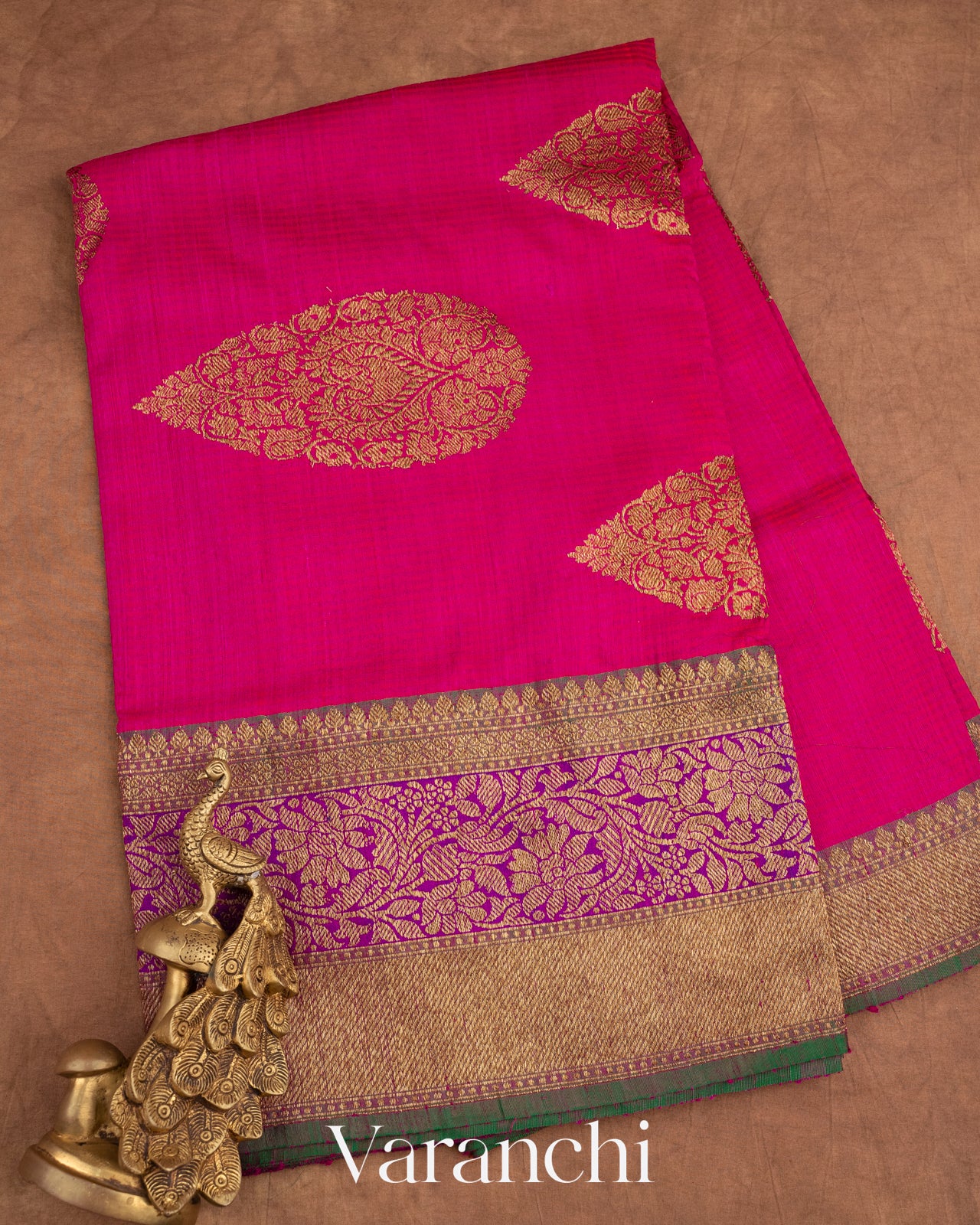 Rani Pink Pure Dupion Silk Handloom Saree