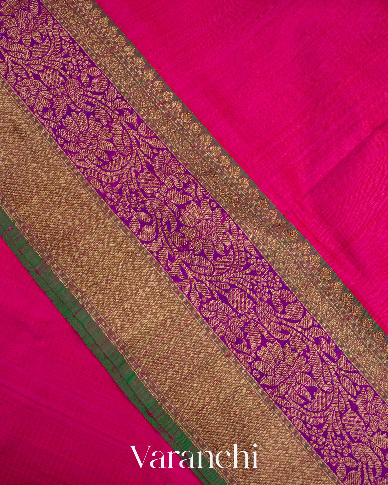 Rani Pink Pure Dupion Silk Handloom Saree