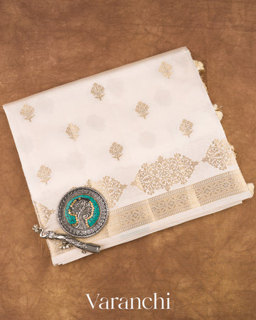 Ivory Pure Dupion Silk Saree