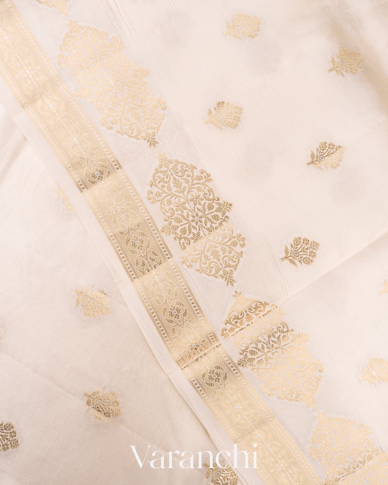 Ivory Pure Dupion Silk Saree