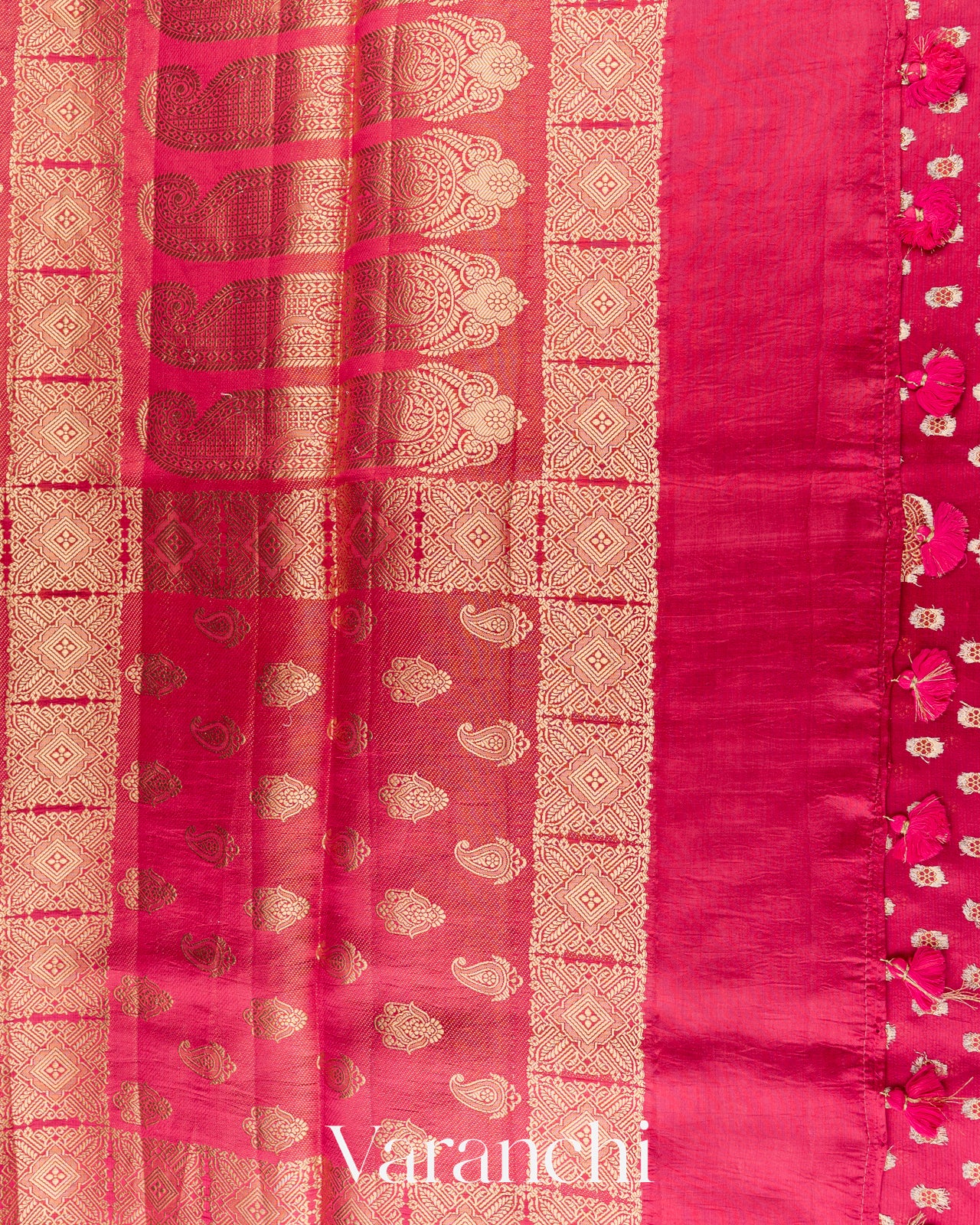 Reddish Pink Pure Dupion Silk Handloom Saree