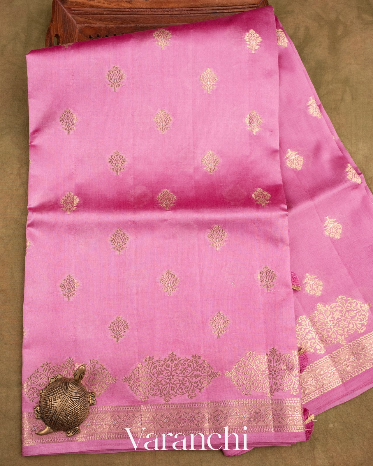 Lotus Pink Pure Dupion Silk Saree