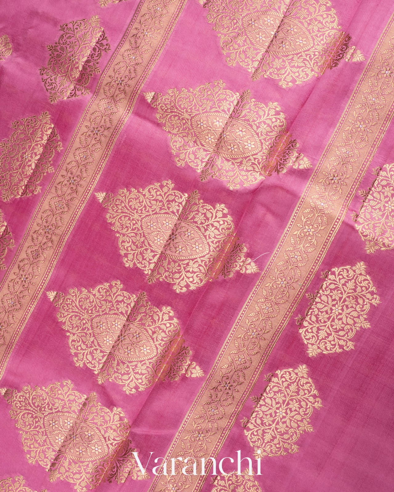 Lotus Pink Pure Dupion Silk Saree