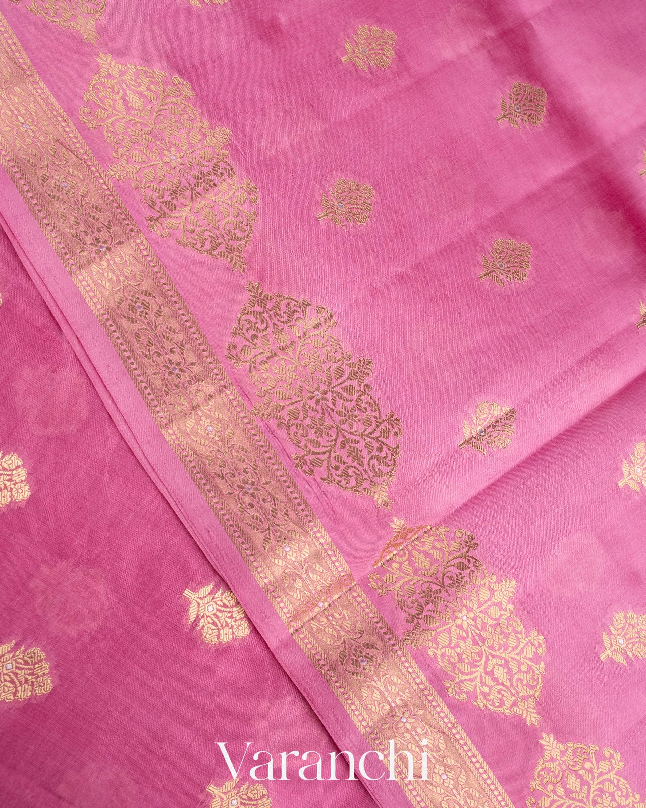 Lotus Pink Pure Dupion Silk Saree