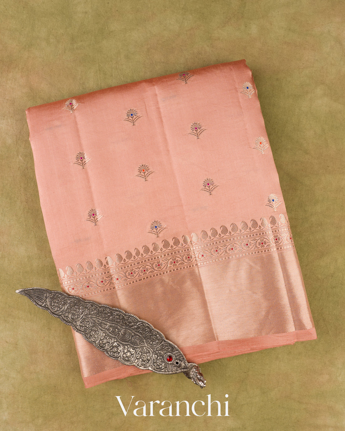 Coral Peach Pure Dupion Silk Saree