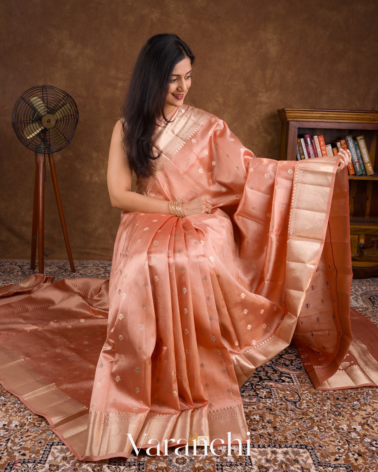 Coral Peach Pure Dupion Silk Saree