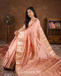 Coral Peach Pure Dupion Silk Saree